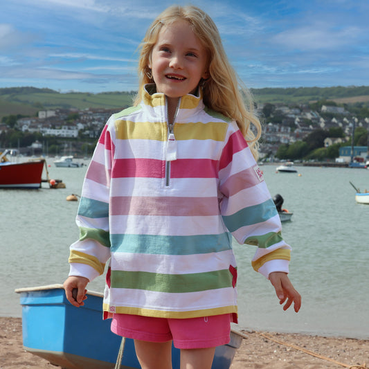 LJ35C - Girl's Striped 1/4 Zip Sweatshirt - Brights