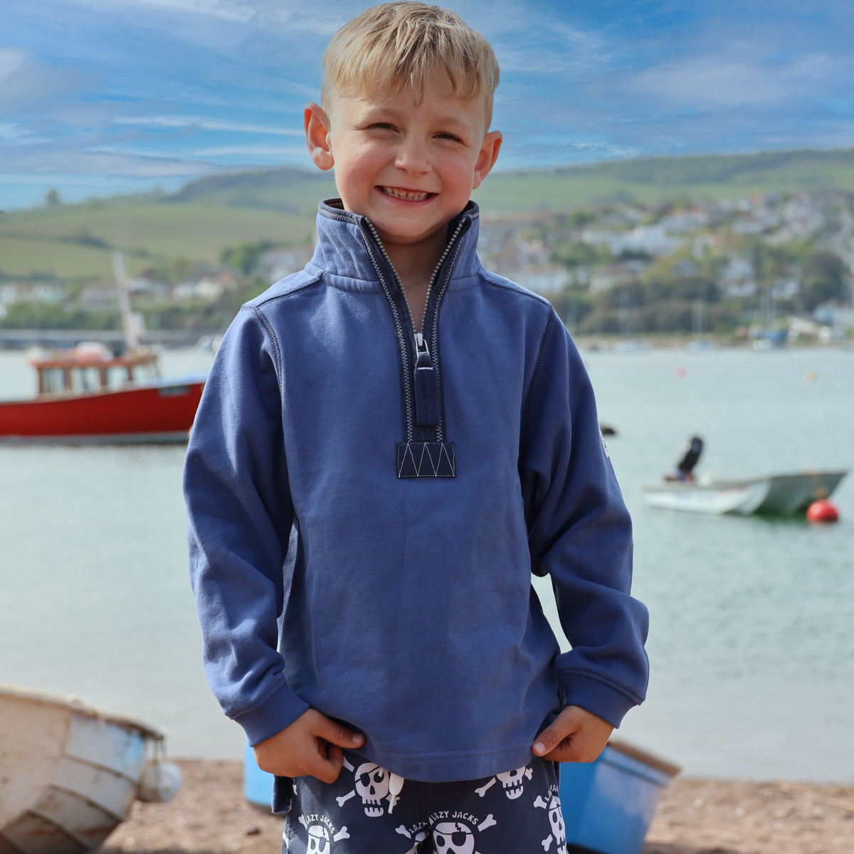 LJ40C - Boy's 1/4 Zip Sweatshirt - Denim
