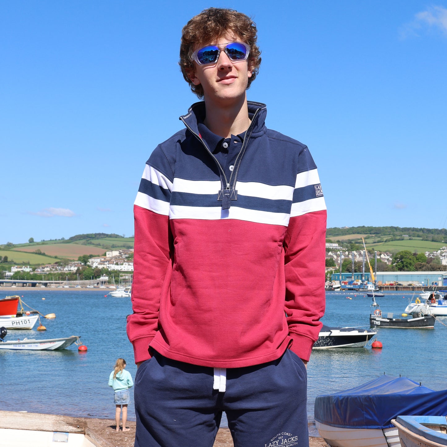 LJ51 - Men's Striped 1/4 Zip Sweatshirt - Rouge