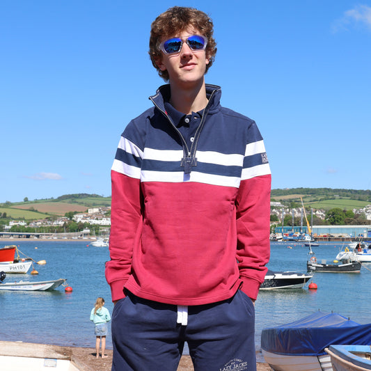 LJ51 - Men's Striped 1/4 Zip Sweatshirt - Rouge