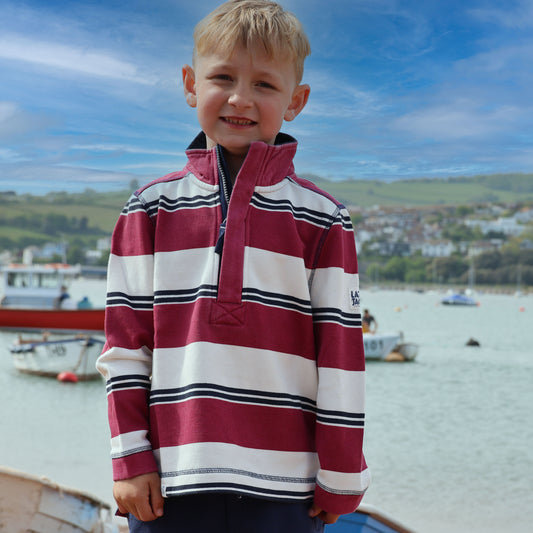 LJ700SC - Boy's Striped 1/4 Zip Pique Sweatshirt - Rouge