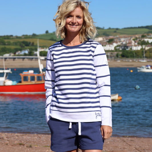 LJ131S - Striped Crew Neck Sweatshirt - White