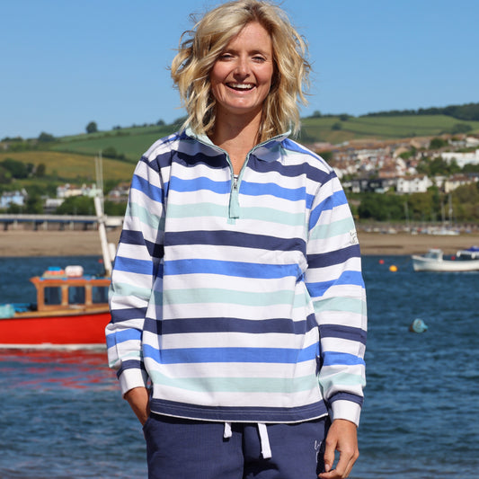 LJ35 - Ladies' Striped 1/4 Zip Sweatshirt - Blue