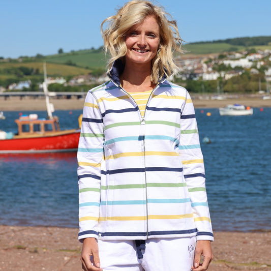 LJ32 - Ladies Striped Full Zip Sweatshirt - Greens