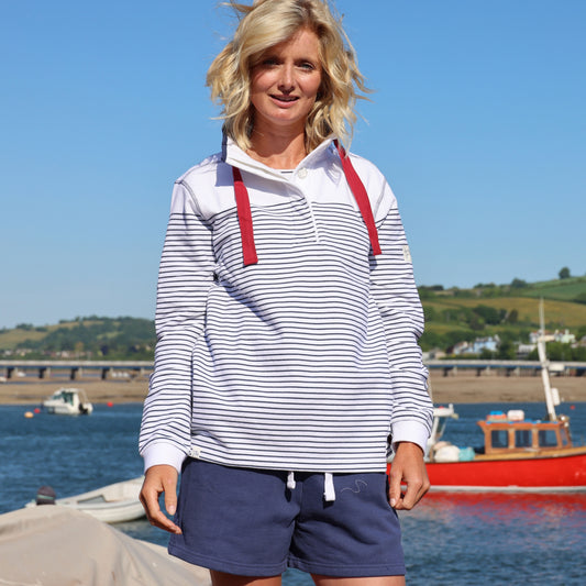 LJ14 - Ladies Button Neck Sweatshirt - White