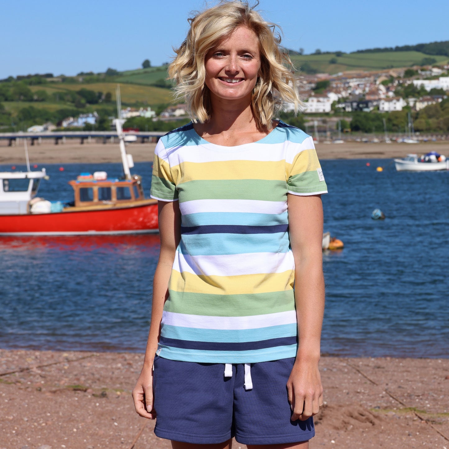 LJ8M - Multi Short Sleeve Breton Top - Greens