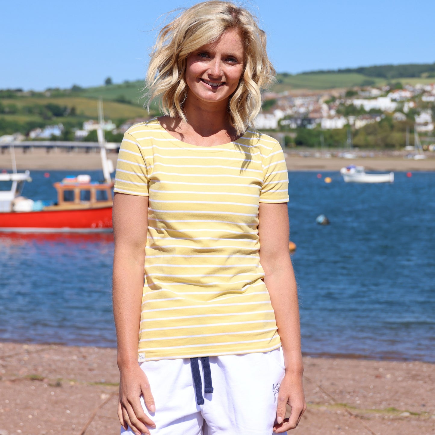 LJ8 - Ladies Short Sleeve Breton Top - Lemon