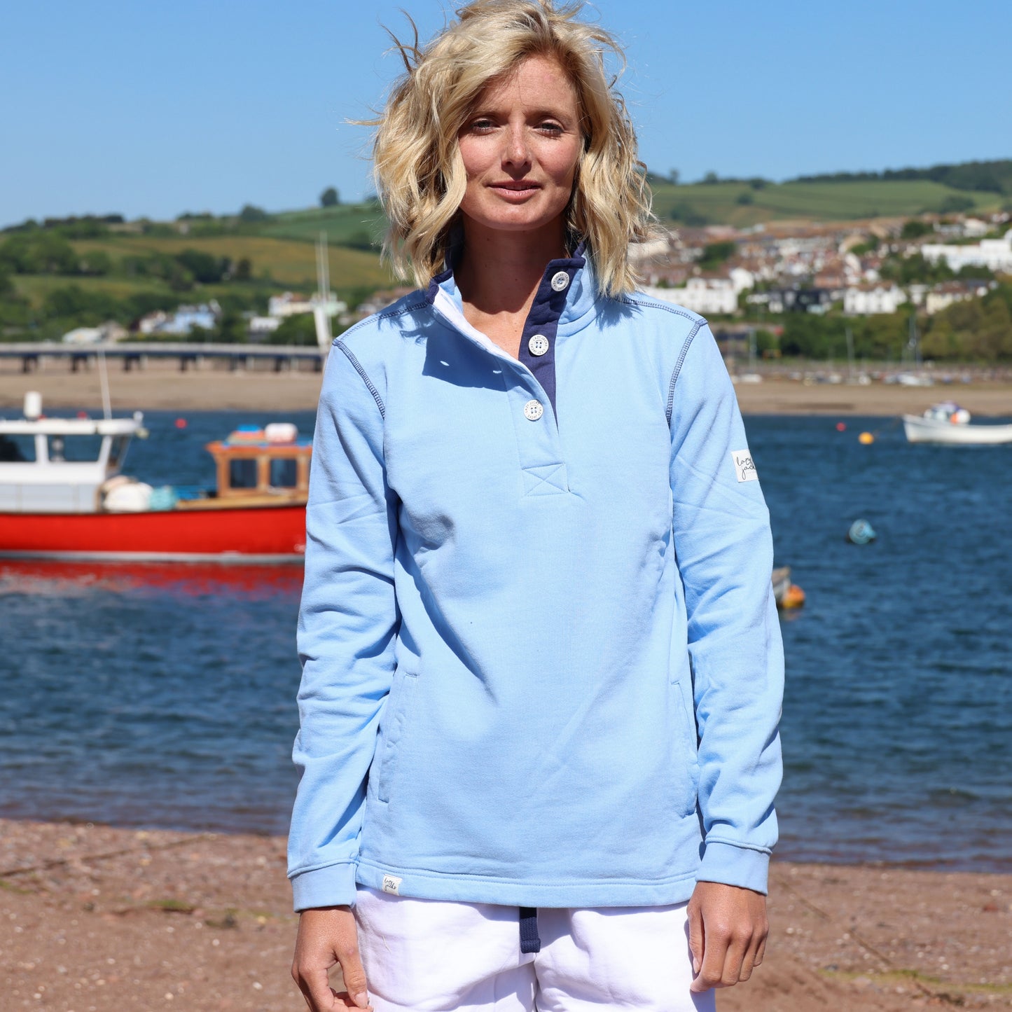 LJ5 - Ladies Button Neck Sweatshirt - Sky