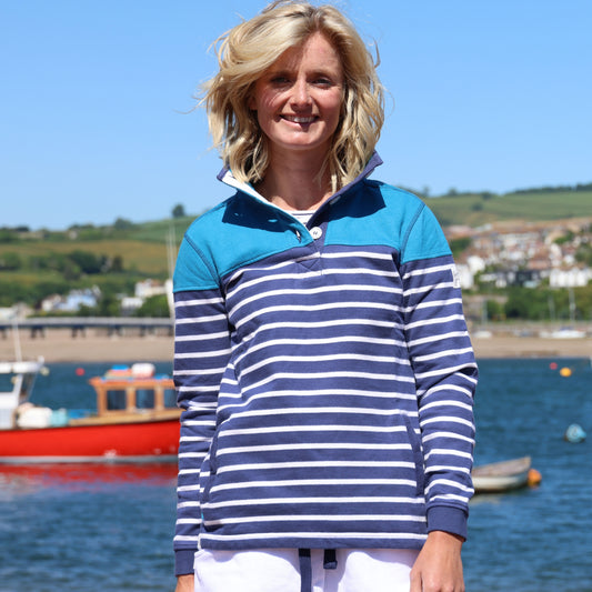 LJ6 - Ladies Button Neck Sweatshirt - Turquoise