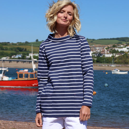 LJ94S - Striped Roll Neck Sweatshirt - Twilight