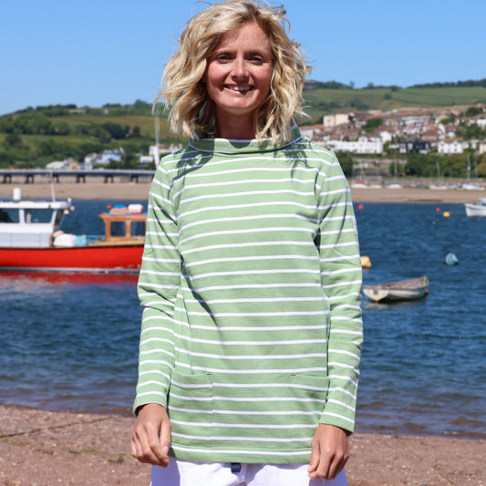 LJ94S - Ladies Striped Roll Neck Sweatshirt -  Grass