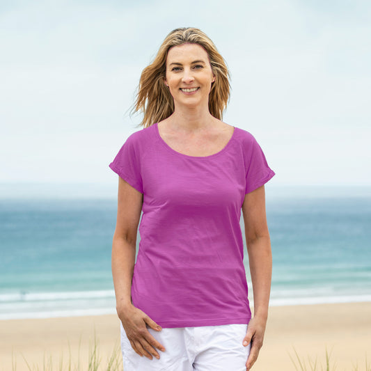 LJ163 - Ladies Roll Sleeve Tee - Raspberry