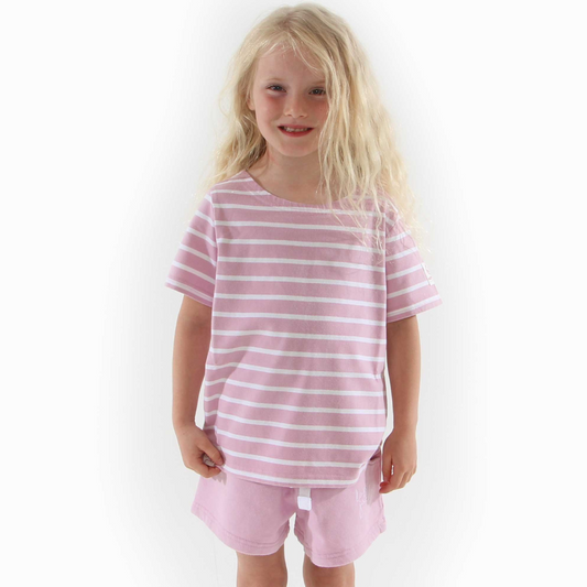 LJ8C - Girls Short Sleeve Breton Top - Pink