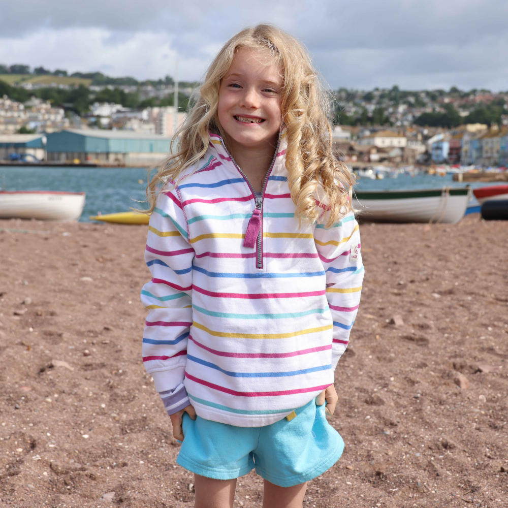 LJ35C - Girls 1/4 zip Stripe Sweatshirt - Periwinkle