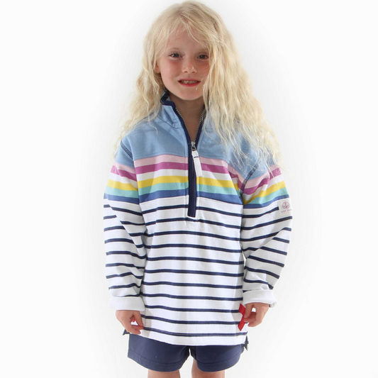 LJ35C - Girls Striped 1/4 Zip Sweatshirt - Sky