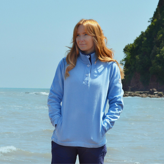 LJ5 - Ladies Button Neck Sweatshirt - Sky