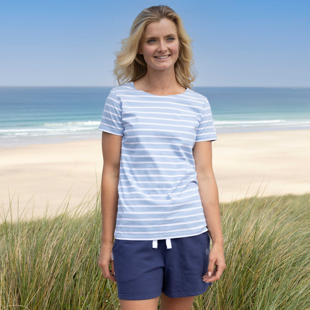 LJ8 - Ladies' Striped Breton T-Shirt - Sky