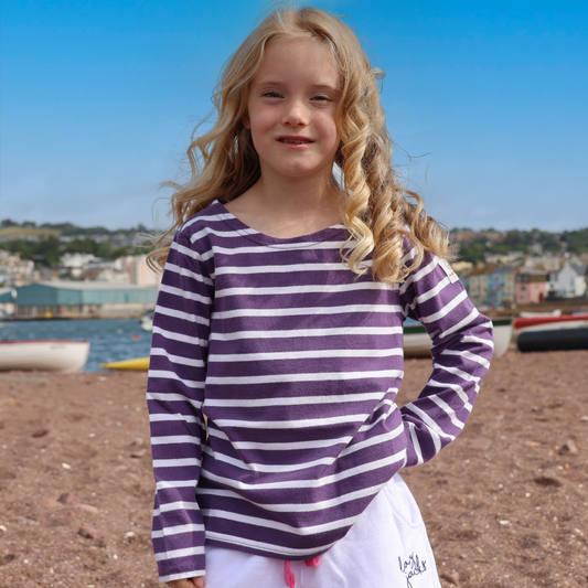 LJ97C - Girls Long Sleeve Striped Breton top - Loganberry