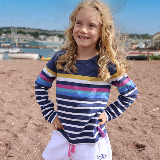 LJ97C - Girl's Long Sleeve Striped Breton Top - Prism