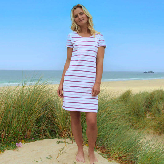 LJ115 - Striped T-Shirt Dress - Pink