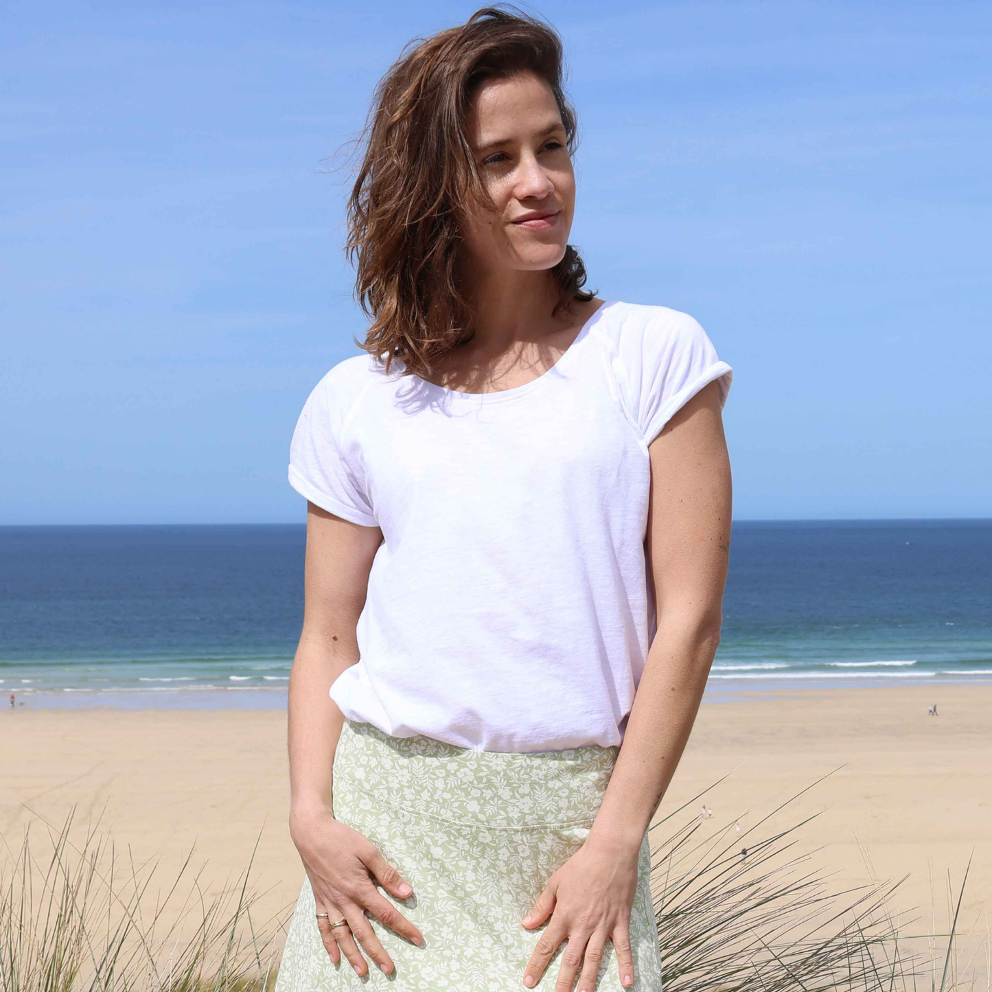 LJ163 - Ladies Roll Sleeve Tee - White