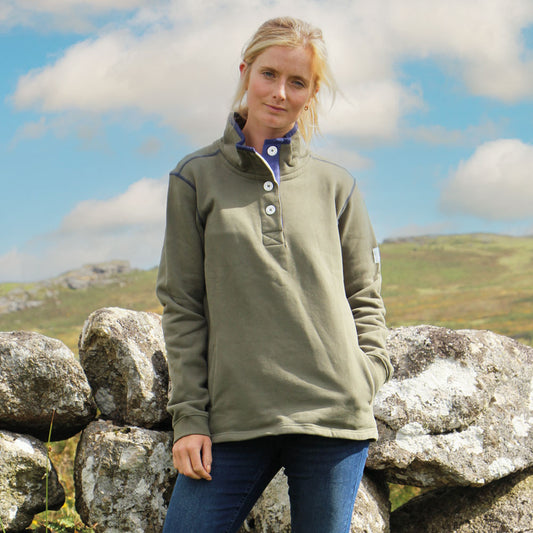 LJ5 - Ladies' Button Neck Sweatshirt - Khaki