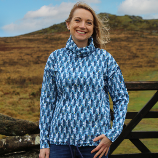 LJ63P - Ladies' Patterned Roll Neck Sweatshirt - Oak Blue