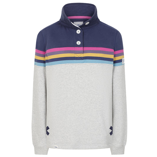 LJ6 - Striped Button Neck Sweatshirt - Grey Marl