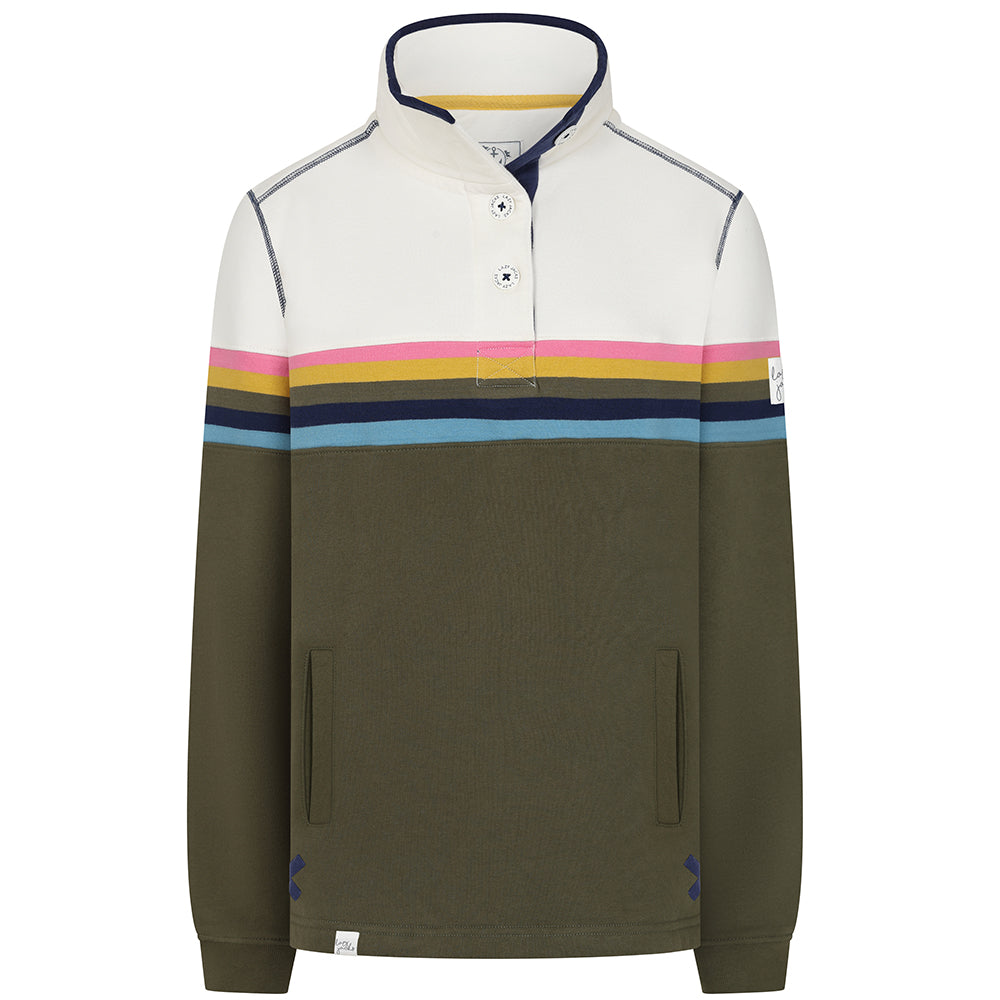 LJ6 - Striped Button Neck Sweatshirt - Khaki