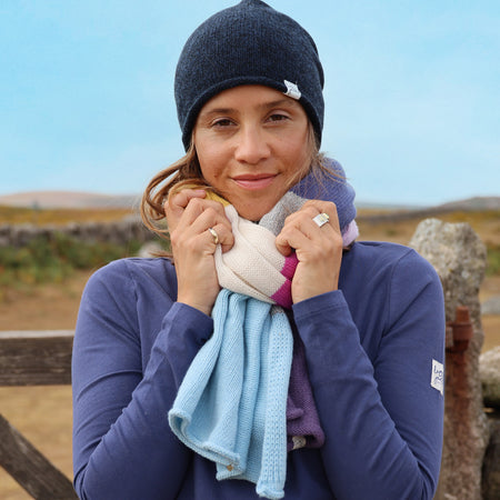 LJ72 - Colour Block Knitted Scarf - Grey Marle