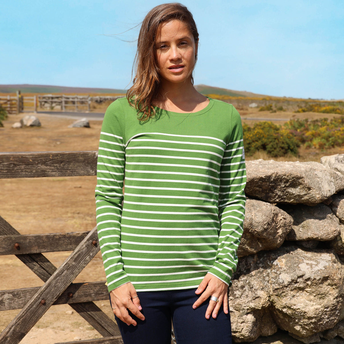 LJ97 - Long Sleeve Striped Breton - Sage
