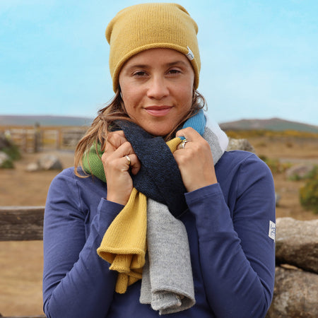LJ72 - Colour Block Knitted Scarf - Sage