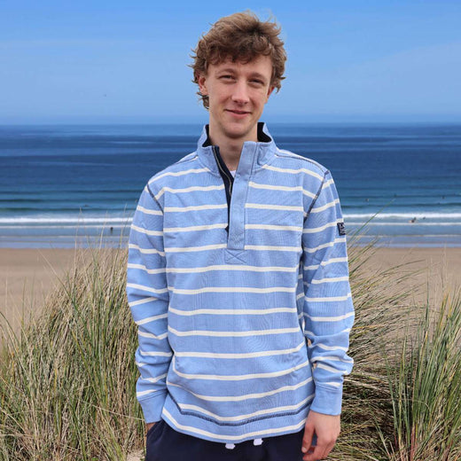 LJ700S - Men's Pique Striped Sweatshirt - Sky