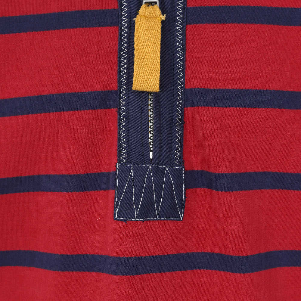 LJ39C - Striped 1/4 Zip Sweatshirt - Red