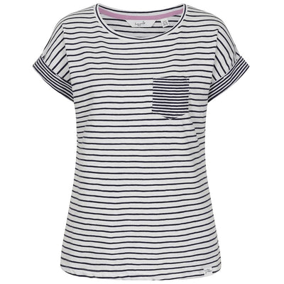 LJ162 - Ladies Striped Roll Sleeve Tee - White