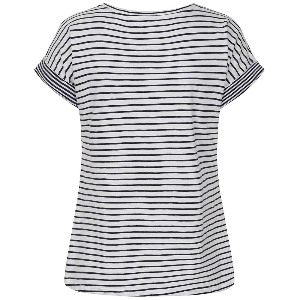 LJ162 - Ladies Striped Roll Sleeve Tee - White