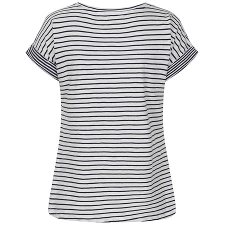LJ162 - Ladies Striped Roll Sleeve Tee - White