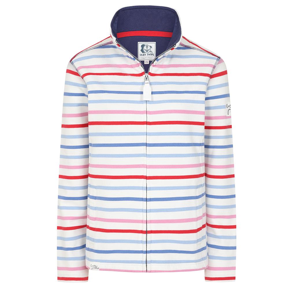 LJ32 - Ladies Full Zip Striped Sweatshirt - Red