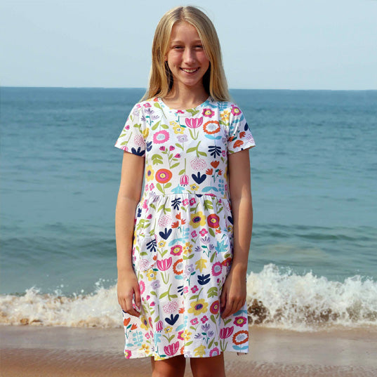 LJ375C - Girls Printed Jersey Dress - Bouquet