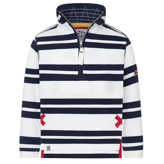 LJ39C - Boy's 1/4 Zip Striped Sweatshirt - White