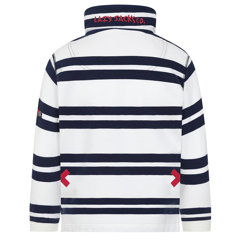 LJ39C - Boy's 1/4 Zip Striped Sweatshirt - White
