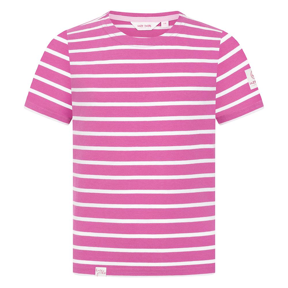 LJ8C - Girls Short Sleeve Breton Top - Raspberry