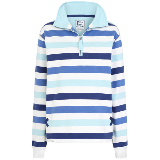 LJ35 - Ladies Striped 1/4 Zip Sweatshirt - Blue