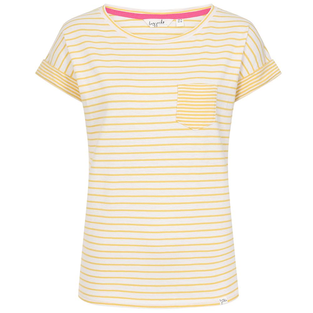 LJ162 - Ladies Striped Roll Sleeve Tee - Lemon