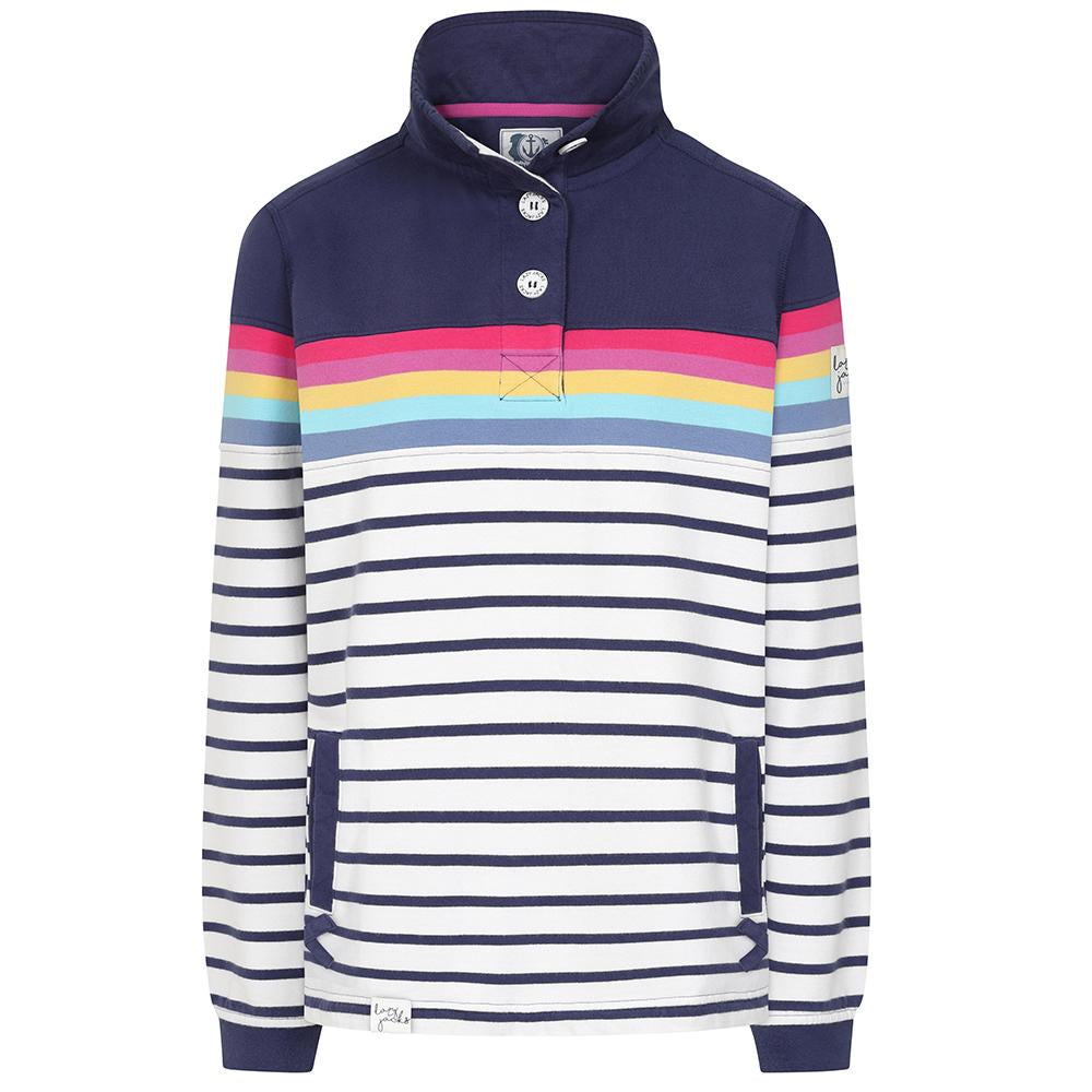 LJ6 - Striped Button Neck Sweatshirt - Prism/ White base