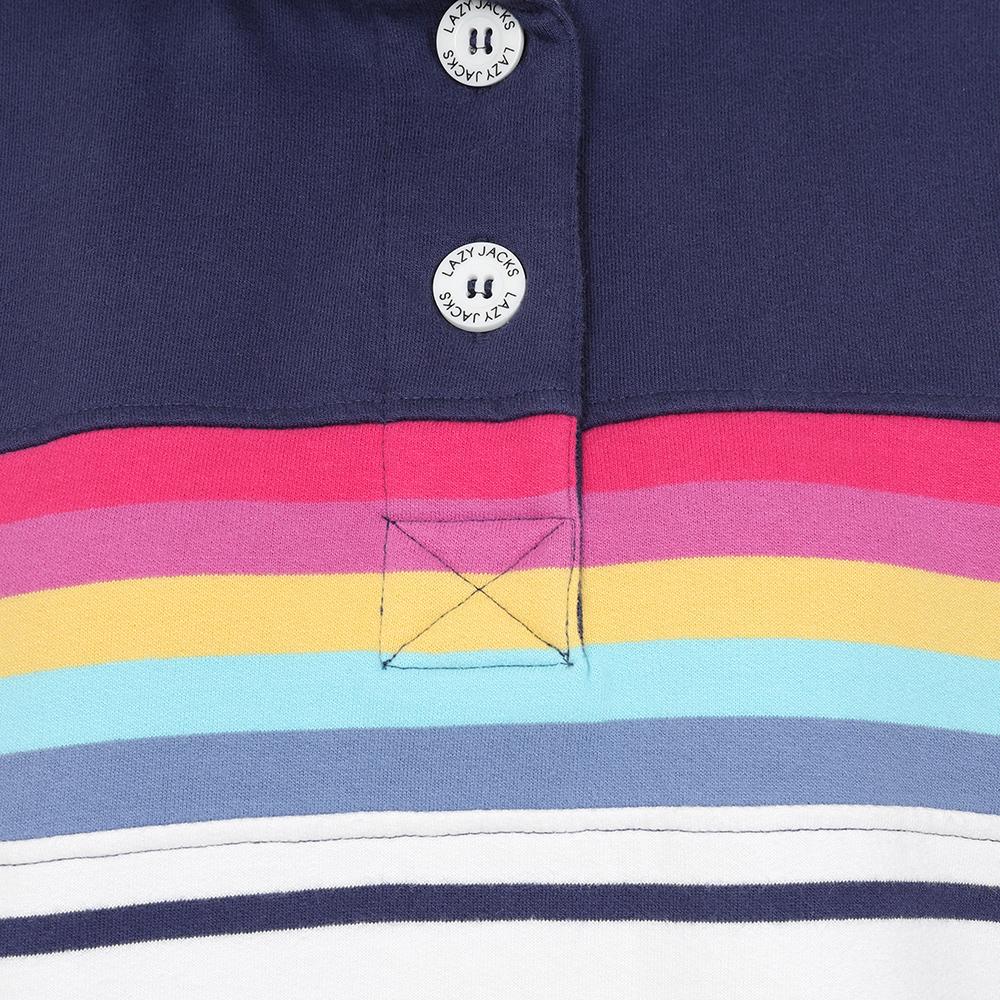 LJ6 - Striped Button Neck Sweatshirt - Prism/ White base