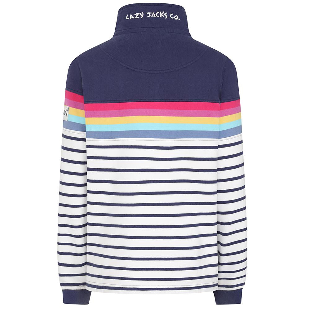 LJ6 - Striped Button Neck Sweatshirt - Prism/ White base